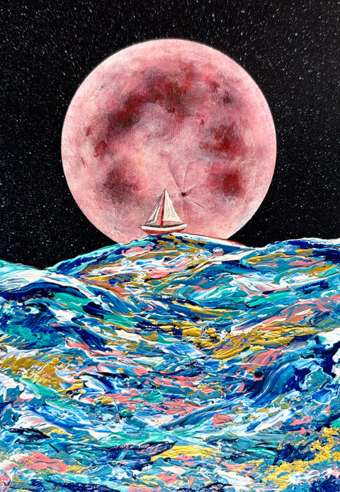Red moon night over rough seas (SM)