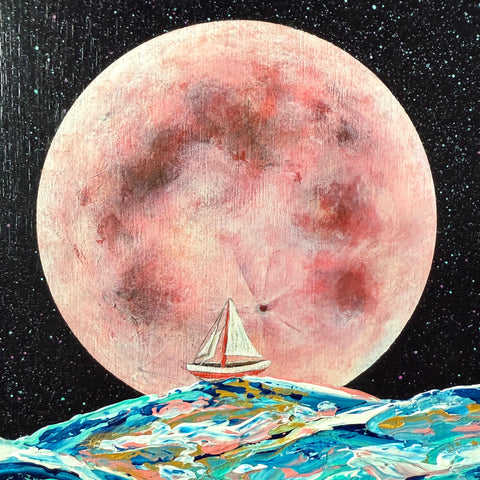 Red moon night over rough seas (SM)