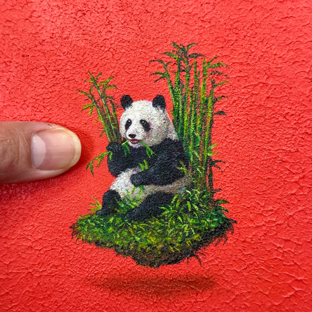 パンダの鉛筆画 赤いフレーム付き 壁掛け　価格交渉どうぞ Giant Panda 