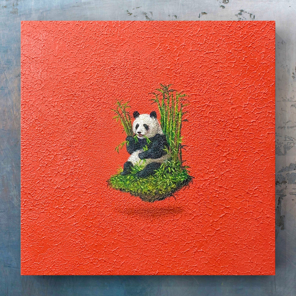 パンダの鉛筆画 赤いフレーム付き 壁掛け　価格交渉どうぞ Giant Panda 