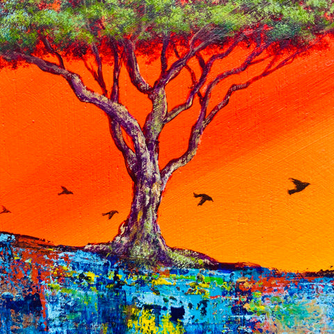 Village with migratory birds orange (F0)