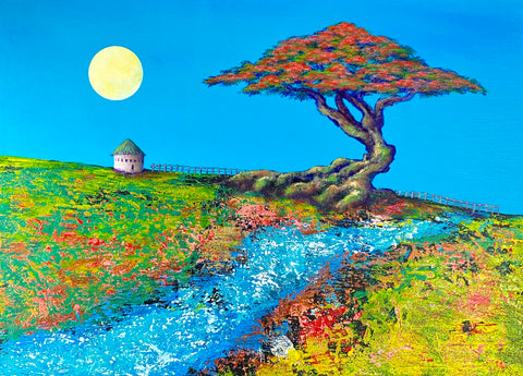 Green hill and the moon (F4)